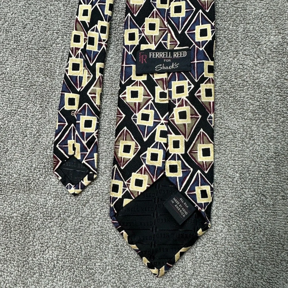 Ferrell Reed for Shack's Mens Silk Tie Geometric Diamond Square Black Gold USA